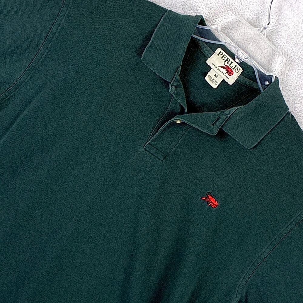 Perlis Polo Shirt Men M Green Embroidered Crawfish Preppy Golf Classic Vacation